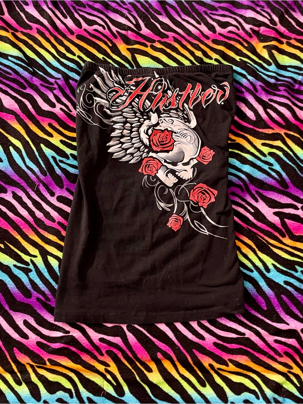 Y2K grunge goth rare 2000s Hustler Skull & Roses Slashed Tube Top